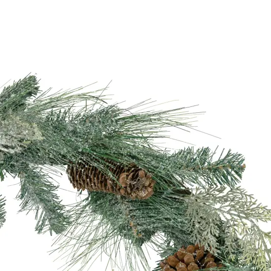 Northlight Frosted Mixed Pine and Pine Cones Artificial Christmas Garland - 6' x 9" - Unlit Green {3}