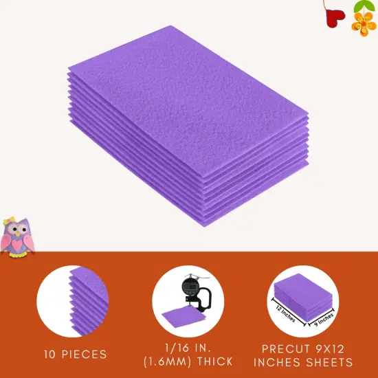 FabricLA Acrylic Felt Sheets for Crafts - Precut 9" X 12" Inches (20 cm X 30 cm) Felt Squares - Use Felt Fabric Craft Sheets for DIY, Costume, and Decoration | Lavender - 10 Pieces {4}