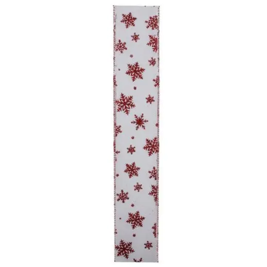 Northlight White and Red Snowflake Christmas Wired Craft Ribbon 2.5" x 10 Yards {1}