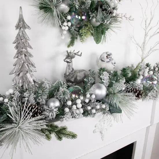 Northlight 6' Flocked Pine Artificial Christmas Garland with Iridescent Ornaments, Unlit White {3}