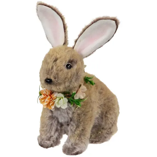 Northlight Plush Rabbit with Flower Wreath Easter Figurine - 8.5" Brown {4}