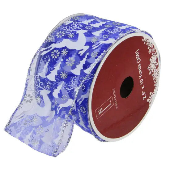 Northlight Blue Winter Wonderland Flying Reindeer Wired Christmas Craft Ribbon 2.5" x 10 Yards {1}