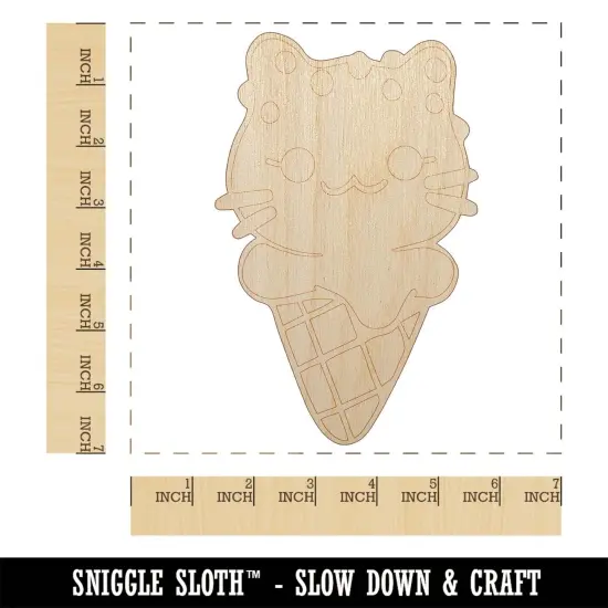 Yummy Ice Cream Cone Cat with Sprinkles Unfinished Wood Shape Piece Cutout for DIY Craft Projects {1}