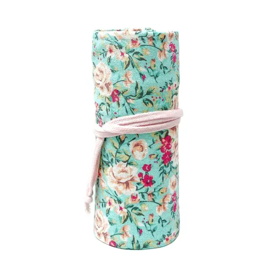 Wrapables Pencil Roll Organizer, Colored Pencil Wrap Pouch (72 slots) Pink Rose on Teal {5}