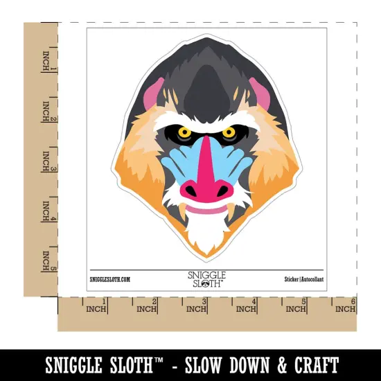 Mandrill Head Colorful Monkey Baboon Waterproof Vinyl Phone Tablet Laptop Water Bottle Sticker Set - 5 Pack {1}