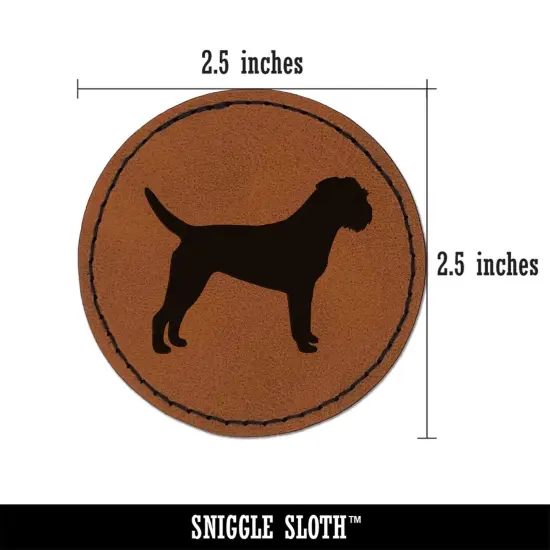 Border Terrier Dog Solid Round Iron-On Engraved Faux Leather Patch Applique - 2.5" Brown {3}