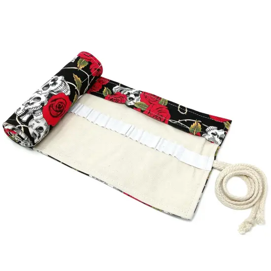 Wrapables Pencil Roll Organizer, Colored Pencil Wrap Pouch (72 slots) Skulls Roses {2}