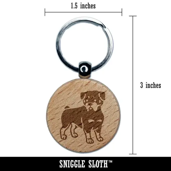 Rottweiler Rottie Standing Dog Engraved Wood Round Keychain Tag Charm {2}
