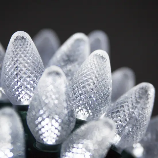 25 Cool White C7 LED Christmas Lights, Green Wire, 8" Spacing {2}