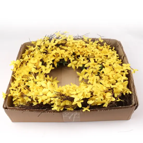 2-Pack: 22" Sunny Forsythia Wreaths with Grapevine Ring, Floral Home by Artificial Flowers {3}