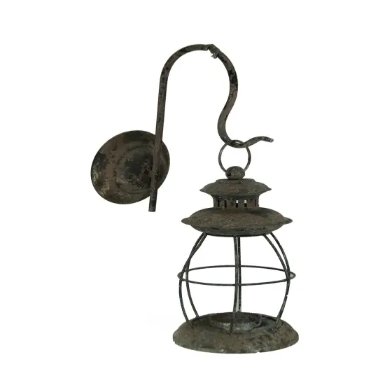 Distressed Metal Vintage Lantern Wall Mounted Candle Sconce {1}