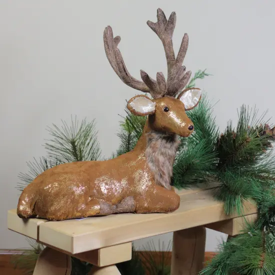 Northlight Reindeer Lying Down Christmas Figure - 16.5&rdquo; - Brown and Gold {4}