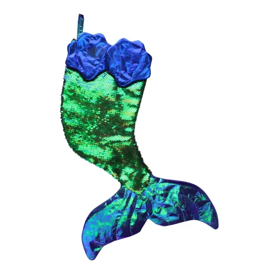 Northlight 24" Green and Black Sequined Iridescent Mermaid Christmas Stocking {1}