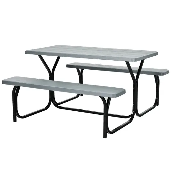 Costway Picnic Table Bench Set Outdoor Backyard Patio Garden Party Dining All Weather Black/White/Grey/Brown/Green {7}