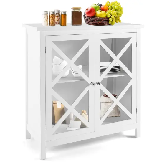 Freestanding Kitchen Buffet Cabinet with Glass Doors and Adjustable Shelf White {4}