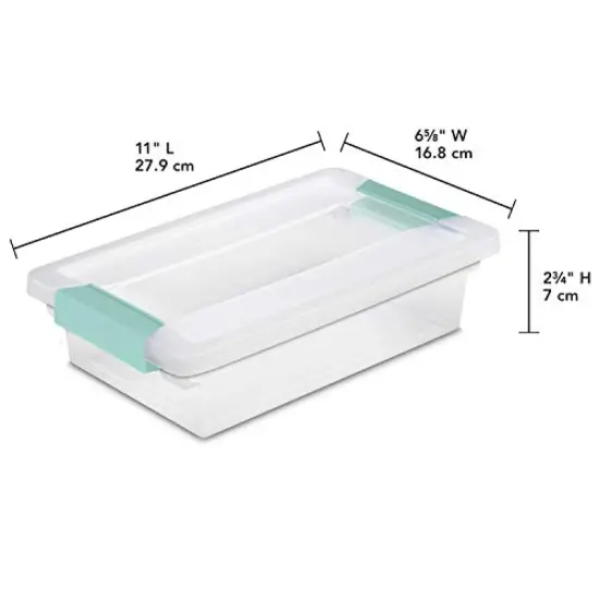 Sterilite Small Clip Box Stackable Storage Bin with Latching Lid, for Home, Office, School, Organize Paper, Notebooks, Crafts, Clear Lid, Base, 6-Pack {6}