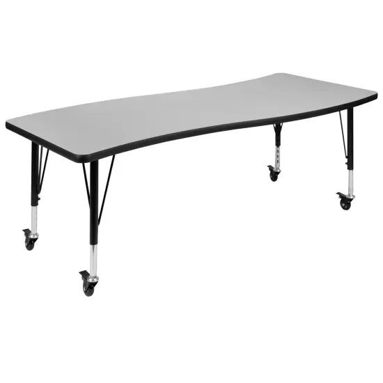 Emma and Oliver Mobile 26"W x 60"L Wave Flexible Collaborative Kids Adjustable Activity Table Grey {2}