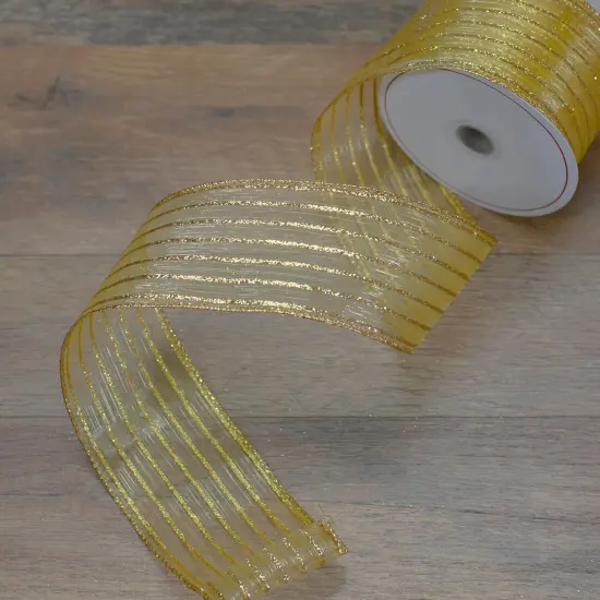 Northlight Gold Glitter Striped Christmas Wired Craft Ribbon 2.5" x 10 Yards {3}
