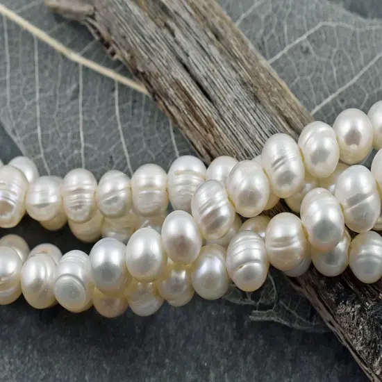 9mm Cream Large Hole Fresh Water Potatoe Pearls (8" Strand) {2}