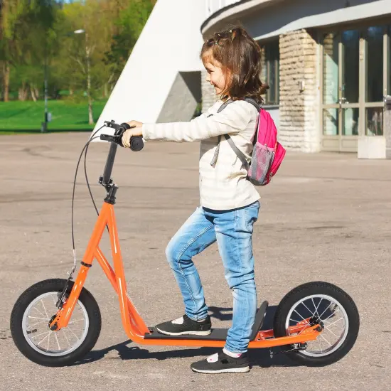 Height Adjustable Kid Kick Scooter with 12 Inch Air Filled Wheel Orange {6}