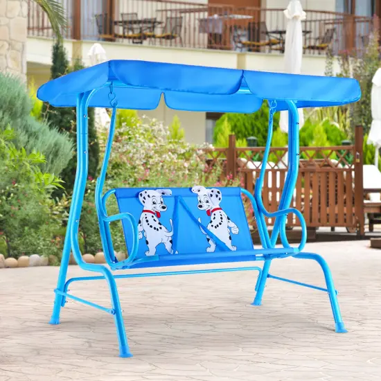 Costway Kids Patio Swing Chair Children Porch Bench Canopy 2 Person Yard Furniture blue {5}