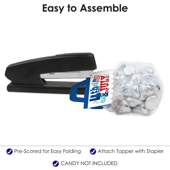 Big Dot of Happiness Firecracker 4th of July - DIY Red, White and Royal Blue Party Clear Goodie Favor Bag Labels - Candy Bags with Toppers - Set of 24 {6}