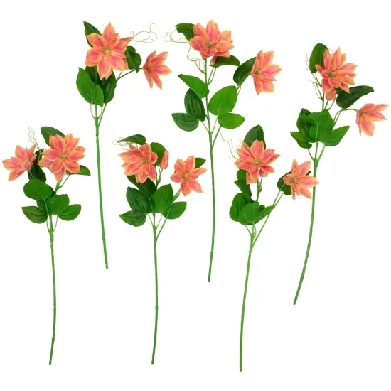 Northlight Real Touch&trade; Coral Orange Artificial Lotus Floral Sprays, Set of 6 - 25" {1}
