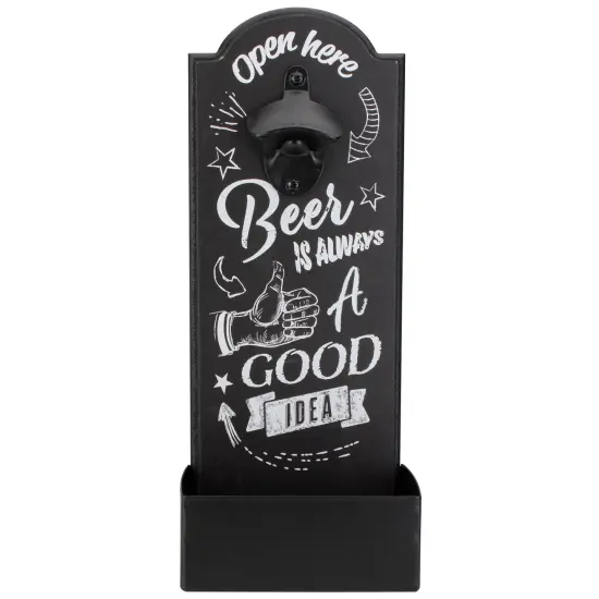 Koopman International 14.5" Black and White 'Beer is Always a Good Idea' Bottle Opener with Storage Bin {1}