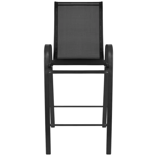 Emma and Oliver 4 Pack Outdoor Barstools with Flex Comfort Material-Patio Stool Black {3}