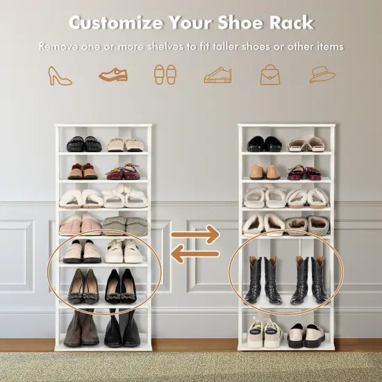 7-Tier Dual 14 Pair Shoe Rack Free Standing Concise Shelves Storage White {6}