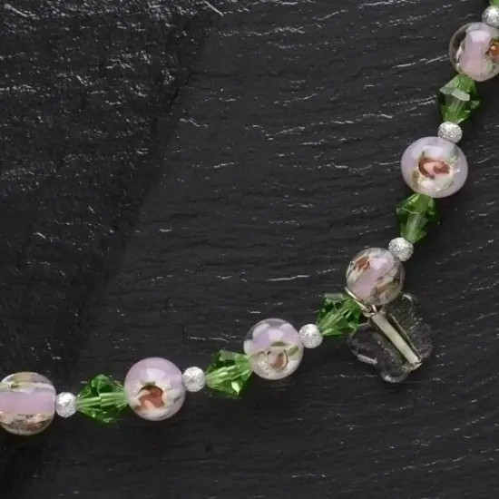 Roman 7.5" Moments In Life "Change" Pink & Green Beaded Bracelet {1}