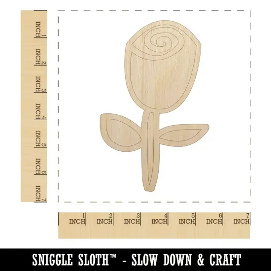 Rose Stem Flower Doodle Unfinished Wood Shape Piece Cutout for DIY Craft Projects {1}