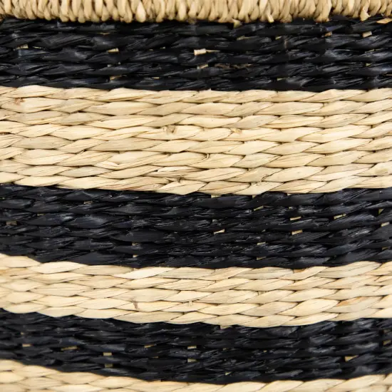 Northlight Set of 3 Khaki and Black Woven Seagrass Striped Storage Baskets with Handles 15.25" Beige {7}
