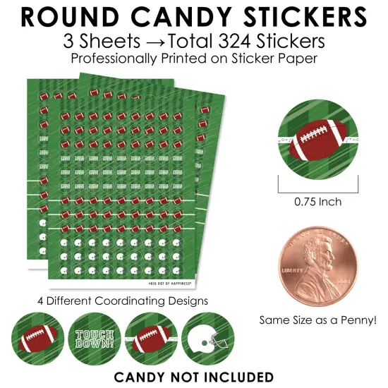 Big Dot of Happiness End Zone - Football - Baby Shower or Birthday Party Small Round Candy Stickers - Party Favor Labels - 324 Count {4}