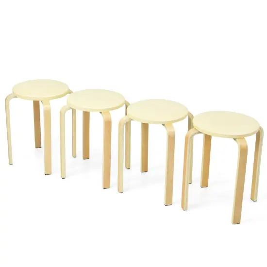 Set Of 4 Bentwood Round Stool Stackable Dining Chairs With Padded Seat Beige {3}