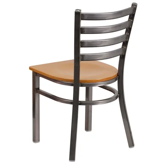 Emma and Oliver 2 Pack Clear Coated Ladder Back Metal Restaurant Chair Walnut/ClearCoated {8}