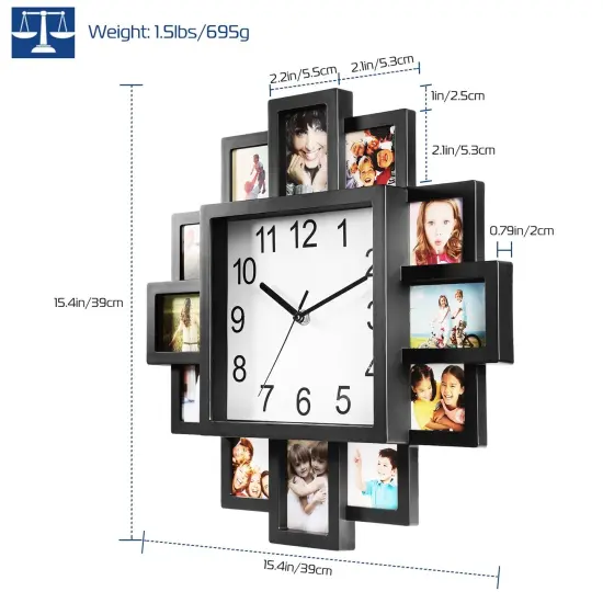 Wall Clock with 12-Picture Photo Collage Display {2}