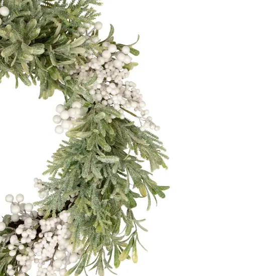Northlight White Berry and Frosted Pine Christmas Wreath, 28-Inch, Unlit Green {5}