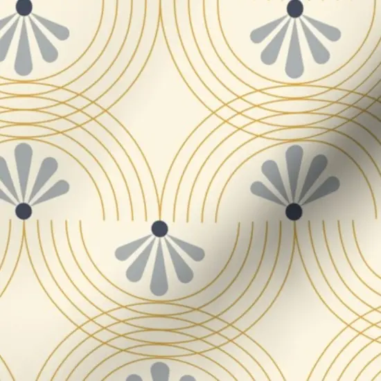 Various Fabrics by the Yard or Fat Quarter Retro Floral Yellow Swirls Blue Gray Deco Flowers Custom Printed Fabric by Spoonflower {7}