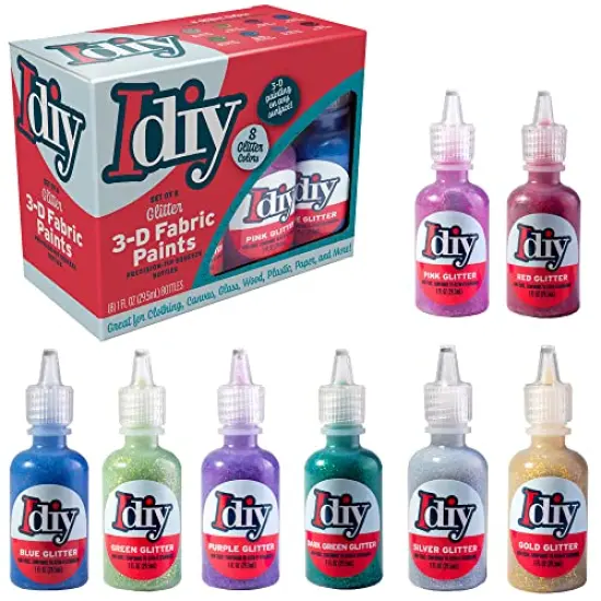DIY Fabric Paints - 8 Glitter Colors, 1 oz Bottles, Ultra Bright 3D Paint for T-Shirts and Clothing, Non-Toxic, Water-Based, Washable, Permanent, Ideal for Classroom, Kids' Birthday Parties, and Summer Camps {2}