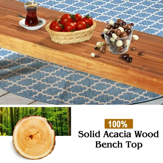 Set of 2 Patio Acacia Wood Dining Benches {5}