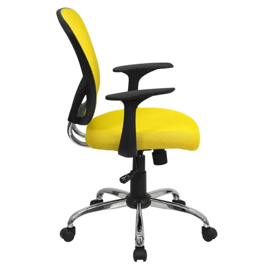 Emma and Oliver Mid-Back Mesh Swivel Task Office Chair with Chrome Base and Arms Yellow {5}