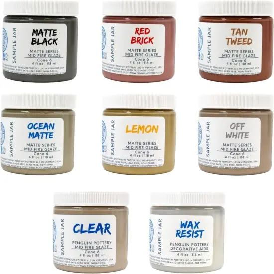 Penguin Pottery - Variety Set - Mid Fire Matte Series - Cone 6 - Includes 8 4oz Jars {1}