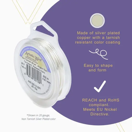 Artistic Wire Silver Plated Wire Spool - Dead Soft 18 20 22 24 26 28 Gauge Tarnish Resistant Colored Copper Wire for Jewelry Making Craft Wire, Bendable Shaping Wrapping Wire {6}