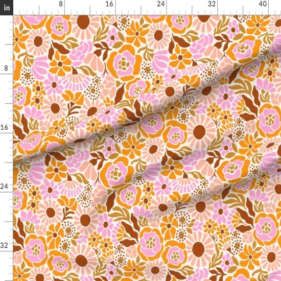 Various Fabrics by the Yard or Fat Quarter Botanical Funky Vintage Retro Rose Orange 60'S 70'S Large Scale Tropical Custom Printed Fabric by Spoonflower {1}