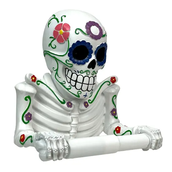 Smelly Skelly White Day of the Dead Sugar Skull Toilet Tissue Holder {3}
