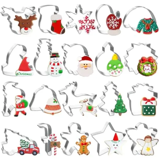 20 Pieces Christmas Cookie Cutters, Hibery Holiday Cookie Cutters Christmas, Reindeer, Snowflake, Christmas Tree, Gingerbread Man, Santa, Bell & More Cookie Cutters Christmas Shapes {2}