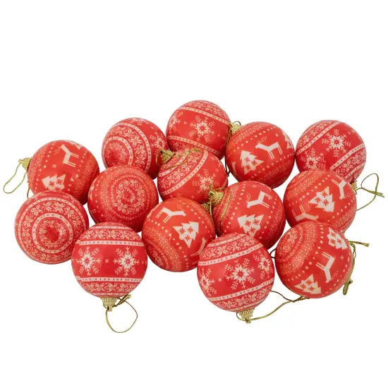 Northlight Nordic Decoupage Christmas Ball Ornaments - 2.25" (60mm) - 14pc Red {1}