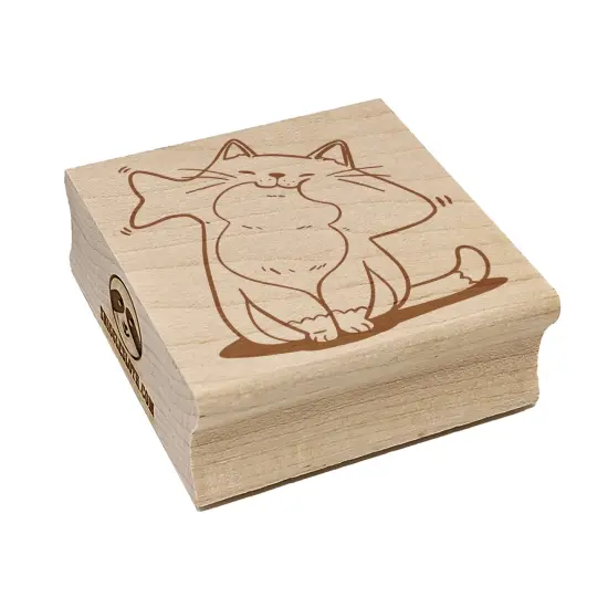 Happy Cat with Fish in Mouth Square Rubber Stamp for Stamping Crafting {1}