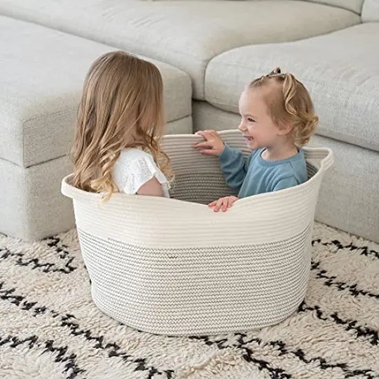 Little Hippo Baskets XXXL Large Cotton Rope 22"x22"x14" Storage Woven Blanket Living Room Toy Basket for Organizing, Kids Organizer {6}